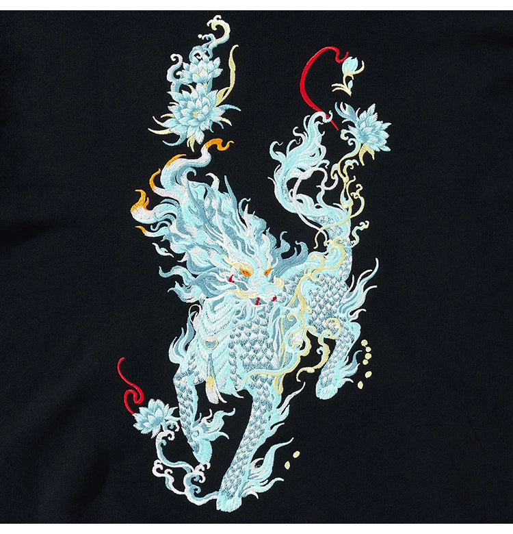 Vintage Hoodies Men Dragon Embroidery Hoodies Women Hip Hop Hooded Sweatshirt Chinese Streetwear Hoody Cotton Fleece Pullover