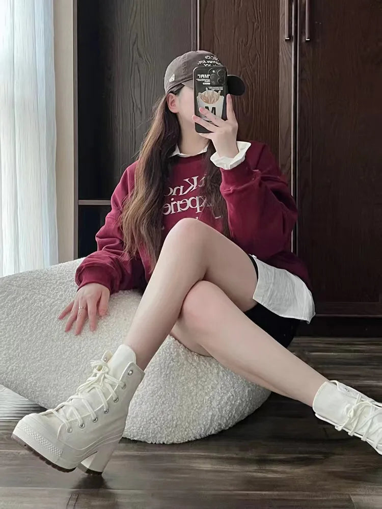 Women Platform Sneakers Canvas Shoes Personalized Luxry Heels Skateboard Lace Up Casual Fashion Outdoor Sneakers