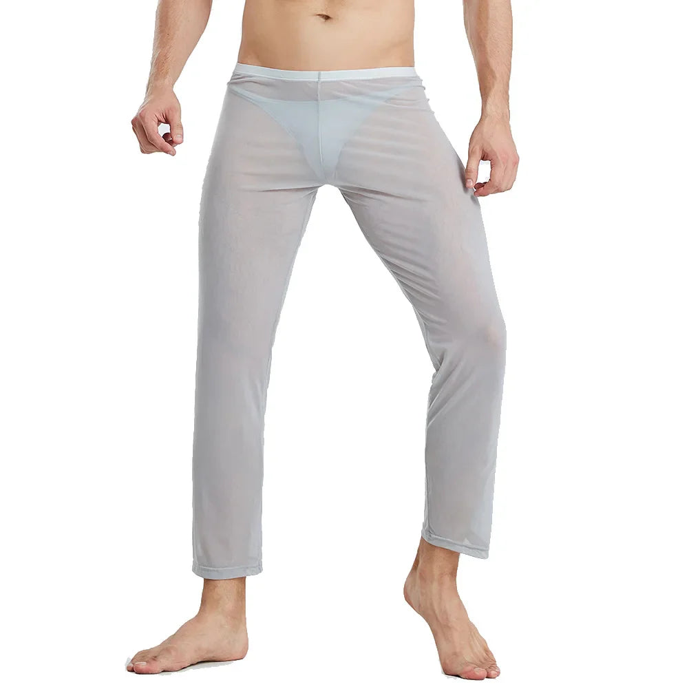 Men's Sleep Bottoms Transparent Mesh Breathable Pajamas for Men Sleepwear Leggings