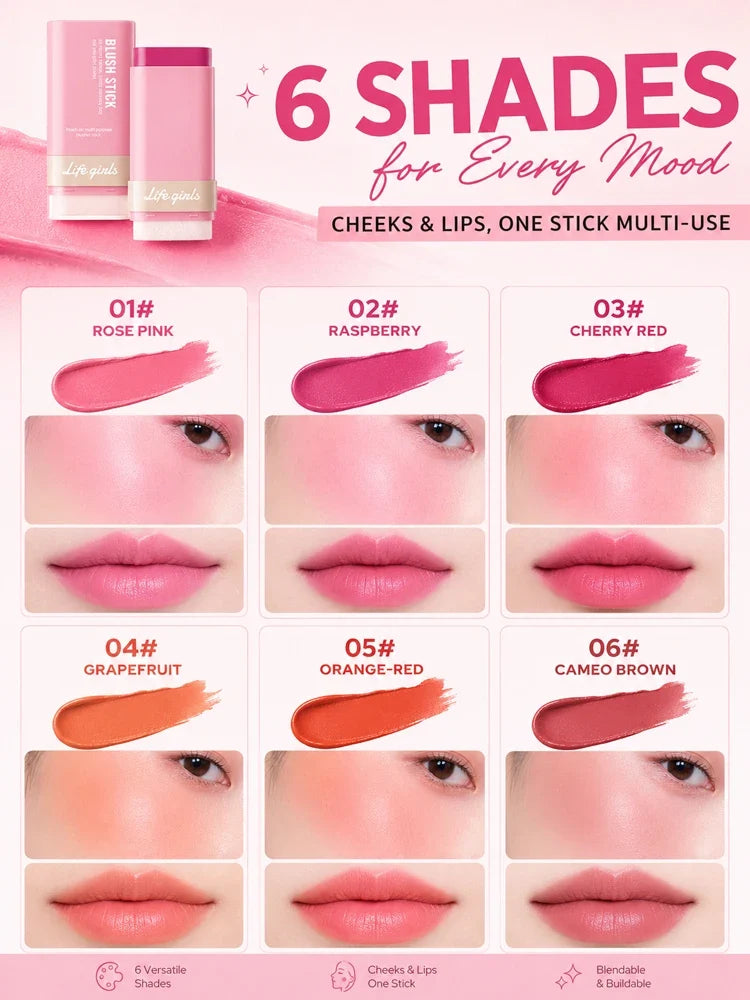 3-in-1 Cream Blush Stick Cheeks Lips Eyes, Long Lasting Waterproof Blendable Dewy Glow Makeup Stick for All Skin Tones