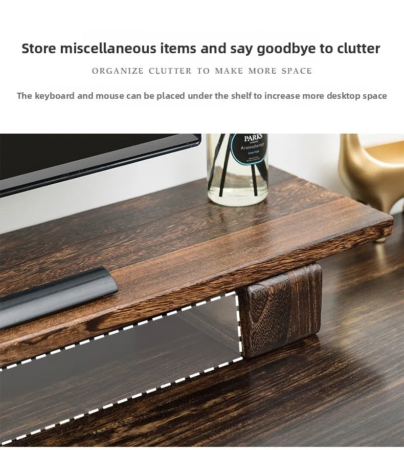 Solid Wood Monitor Stand Ergonomic Desktop Riser for Computer Screen Office Desk Organizer Natural Wooden Shelf & Laptop Stand
