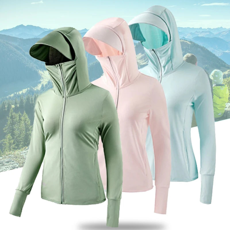 Summer Women Sun Protection Jacket Removable Brim Quick Dry Long Sleeve Anti-UV Female Hooded Hiking Jacket Beach Sweatshirt