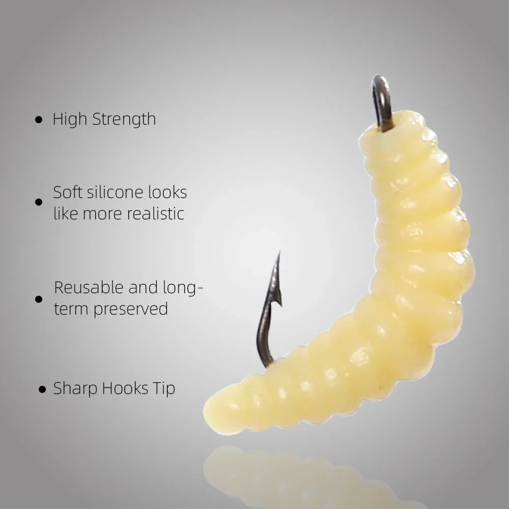 Bionic Rubber Maggot Fishing Bait Set Hooks Luminous Grub Lures Bass Trout Crappie Bluegill Ideal Freshwater Lake River Fishing