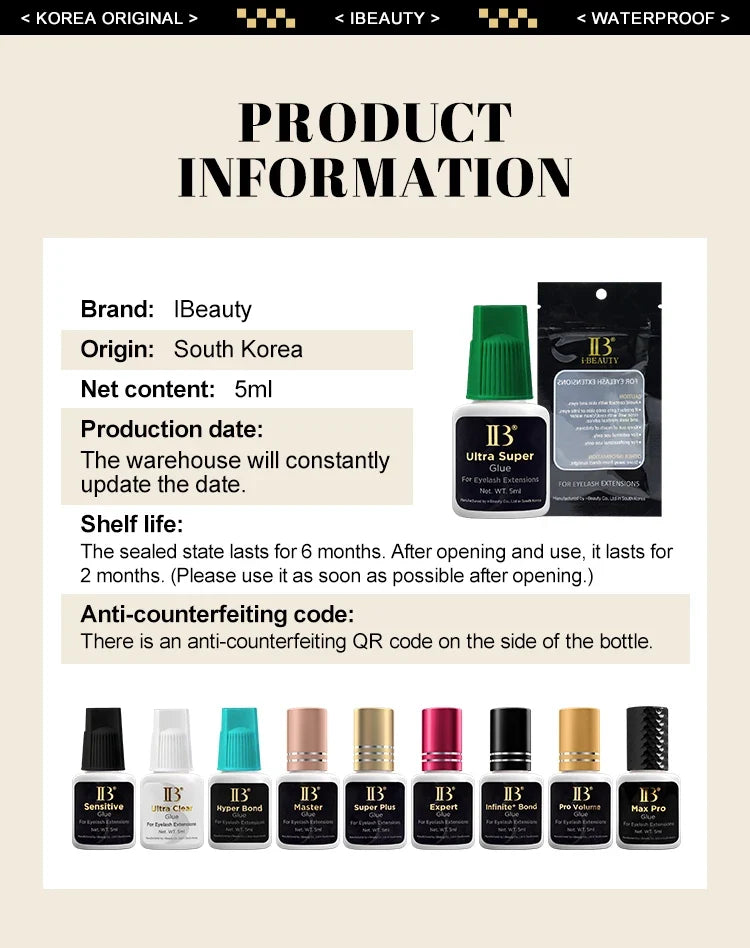 1 Bottle IBeauty Ultra Super Plus Glue Fake Eyelash Extension Korea 0.5s Fast Dry Long Lasting Makeup Tool Adhesive Supplies