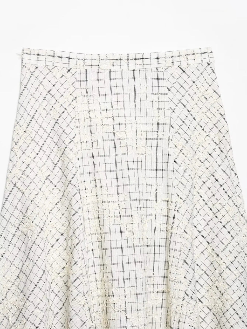 KONDALA Chic Embroidery Plaid Skirt Set Women Trendy 2026 Spring Summer Holidays Casual Set Puff Sleeve Shirts, A-Line Skirts