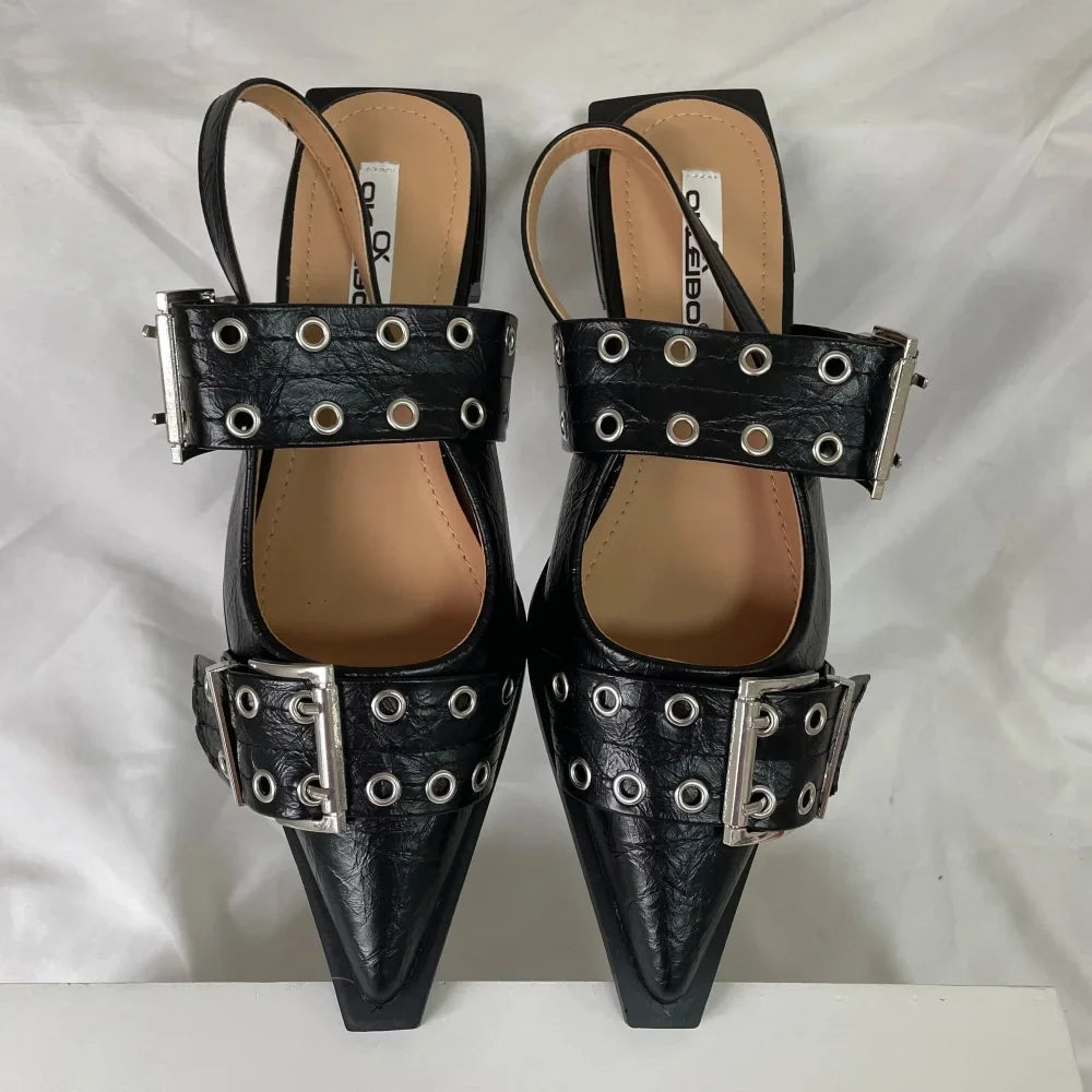 New Women Sandals Shoes Pointed Toe 2025 Spring Fashion Shallow Footwear Slingbacks Ladies Sandals Flats Shoes Big size