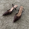 2026 String Bead Mesh Embroider Slingback High Heels Women Sexy Pointed Toe Heeled Sandals Summer Elegant Luxury Designer Shoes