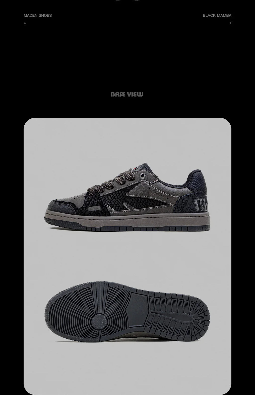 Maden Casual Snake Year Black Mamba Men's Sneakers Low-Top Flat Sole Versatile Black Shoes for Spring Autumn Skateboarding Shoes