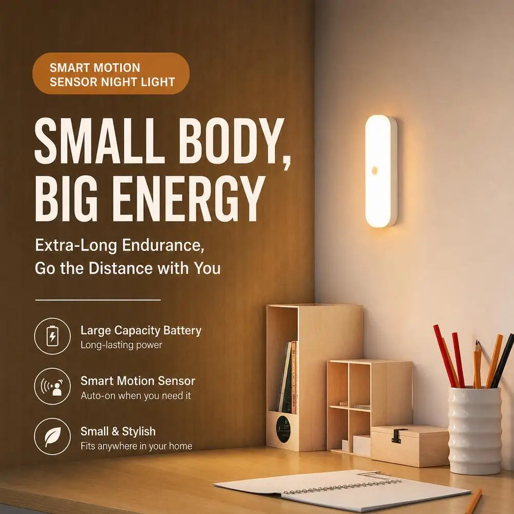 LED Motion Sensor Night Light USB Rechargeable Magnetic Under Cabinet Lighting Wireless Closet Lamp For Kitchen Wardrobe