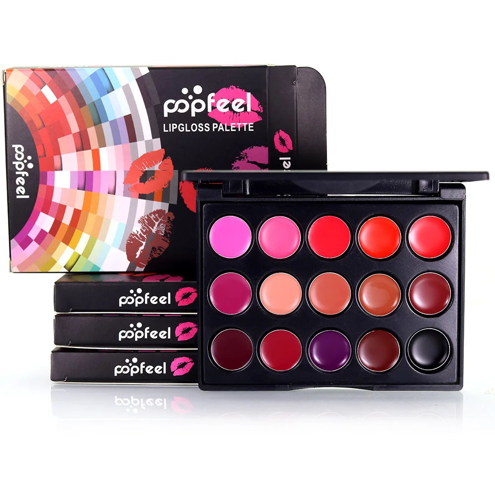 POPFEEL15 Colors Lipstick Palette Set Long Lasting Lip Gloss Korean Cosmetics Women Lip Tint Cheap and Small Beauty Lip Stain