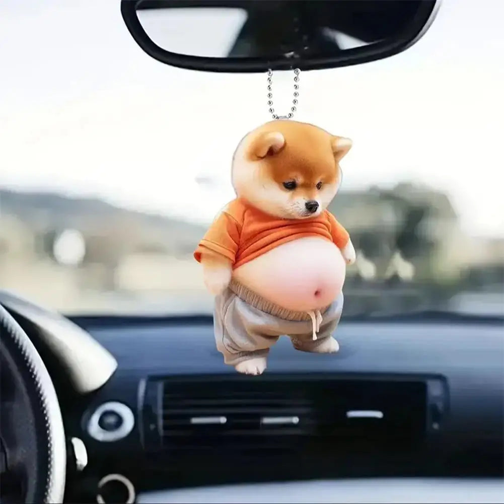Fat Cat/Dog  Keychain 2D Flat Acrylic Cartoon Dog Kitten Ornament Car Mirror Backpacks Hanging Pendant For Home Decor