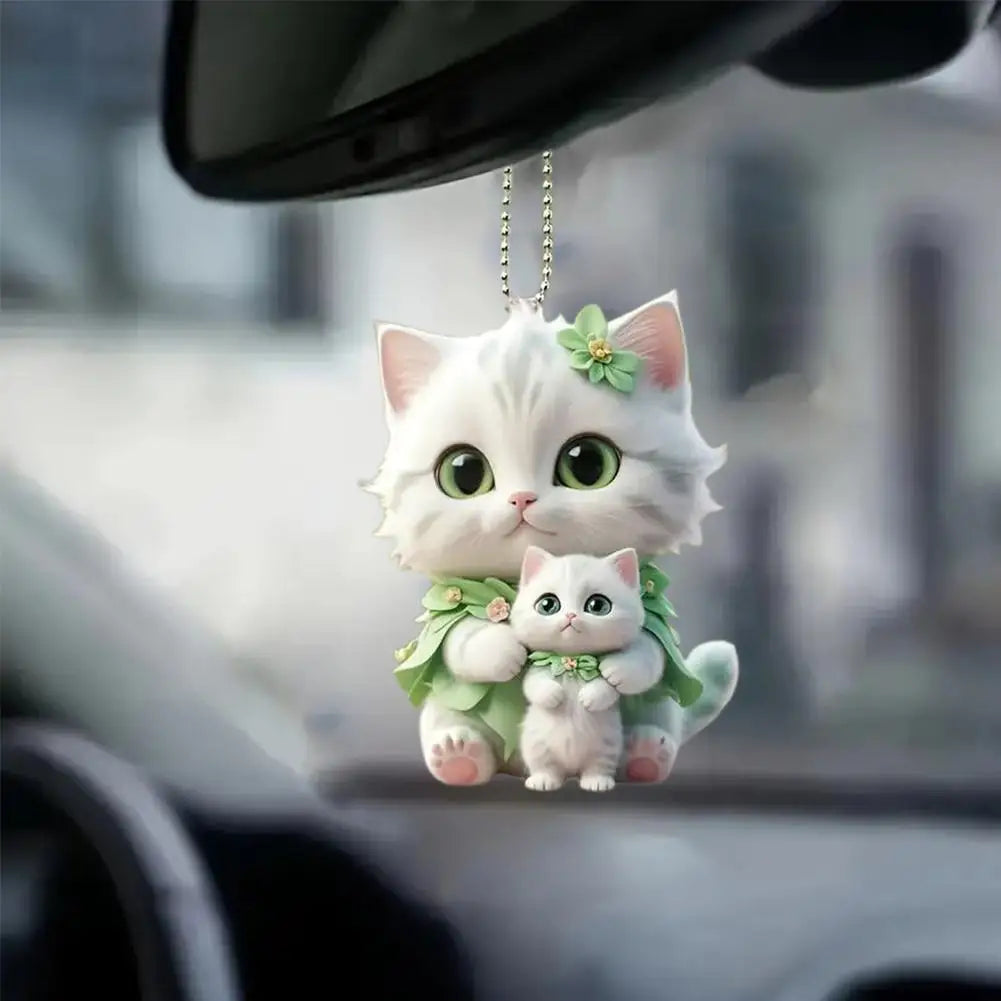 Fat Cat/Dog  Keychain 2D Flat Acrylic Cartoon Dog Kitten Ornament Car Mirror Backpacks Hanging Pendant For Home Decor