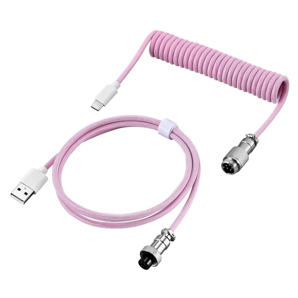 7 Colors USB Type C Mechanical Keyboard Coiled Cable USB Mechanical Keyboard Aviator Desktop PC Computer Aviation Connector Cord