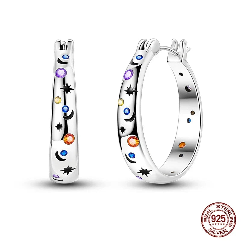 Genuine 925 Sterling Silver Love Feather Earrings Fit Original Charms Hoop For Women Girls Stud Earring Fine Jewelry Gifts