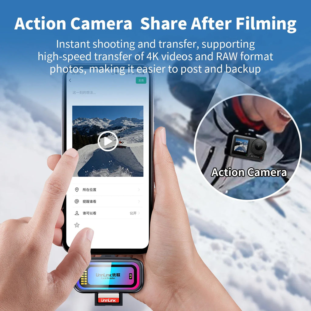 Unnlink SD & Micro SD 4.0 Card Reader UHS-II, USB-C to SD TF Memory Card Adapter for Mac iPhone 16/17 to Drone Action Camera