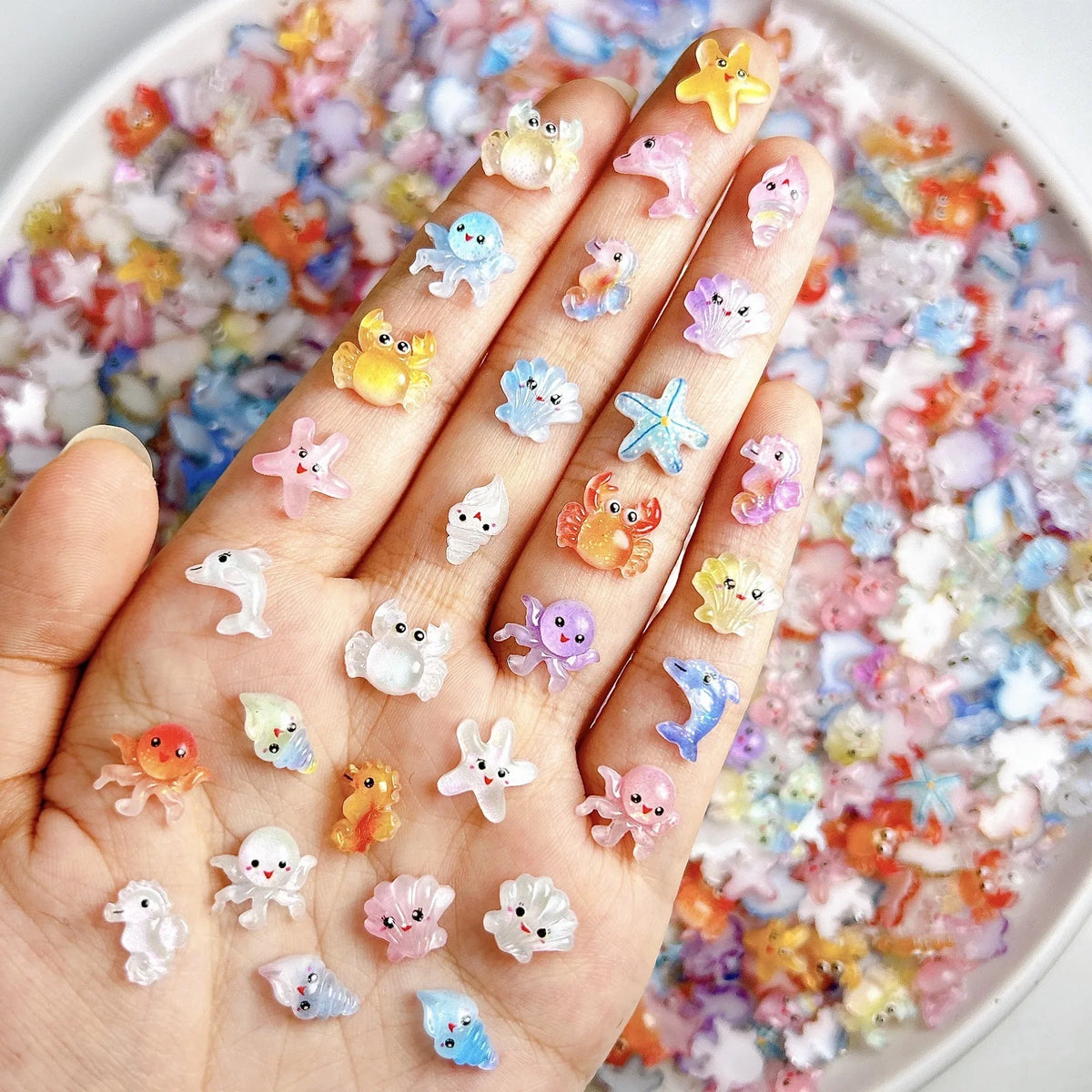 30PCS Multiple Style Cute Octopus Conch Resin Nail Art Decorations Cartoon Luminous Big Eye Seastar Dolphin Nail Charms DIY Nail