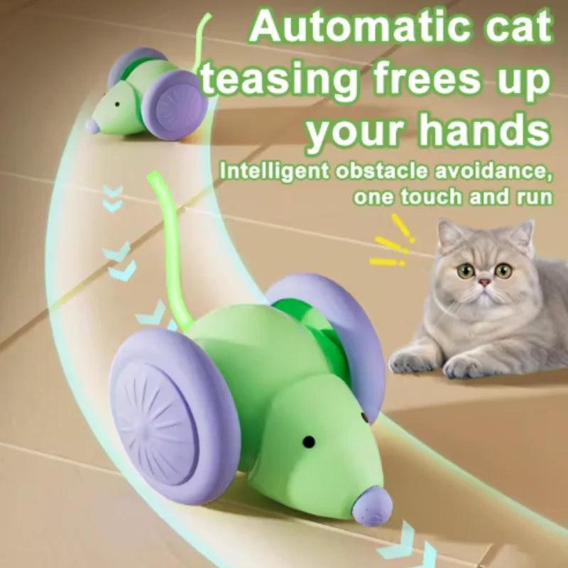 Interactive Cat Toy Electric Mouse Car Automatic Teaser Kitten Pet Toys Rechargeable Intelligent Obstacle Avoidance Cat Car Toy