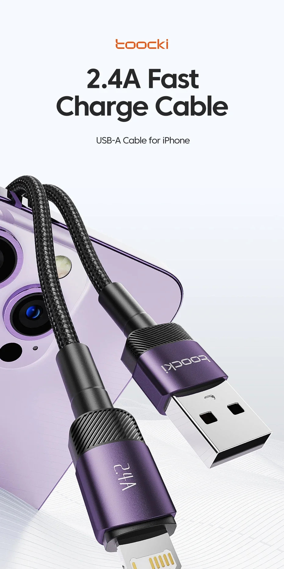 Toocki USB Cable For iPhone 14 13 12 Pro Max X XS XR 8 7 Plus iPad Fast Charging Charger Aluminum iP Cable For iPhone Data Cord