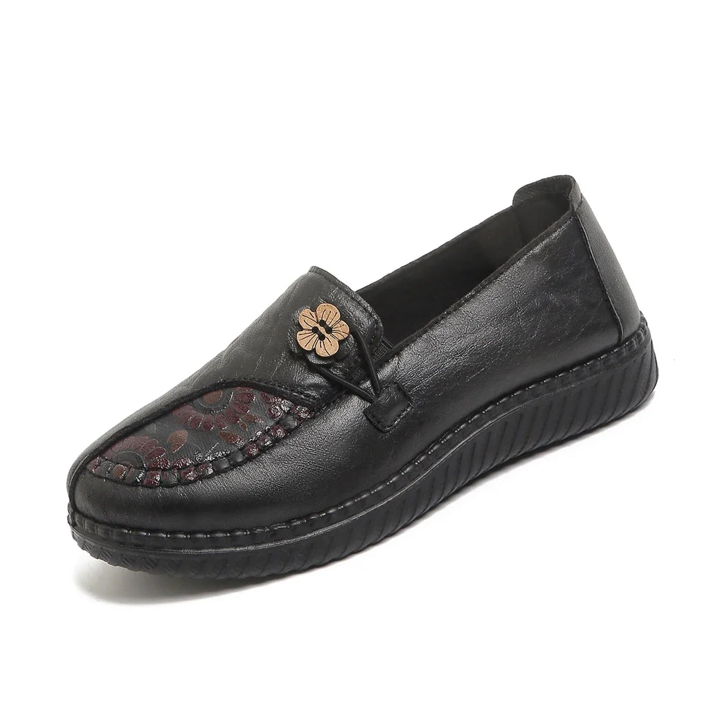 Comfortable Mom Shoes with Flower Ornament, Breathable Soft Sole Loafers, Casual Daily Shoes for Seniors
