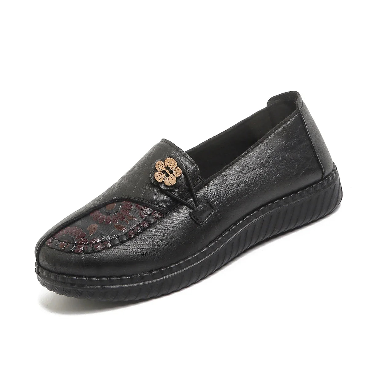 Comfortable Mom Shoes with Flower Ornament, Breathable Soft Sole Loafers, Casual Daily Shoes for Seniors