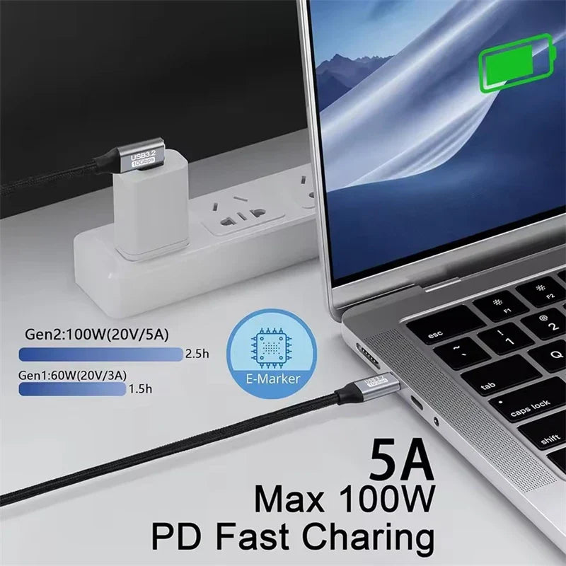 100W PD 5A Type USB C 3.1 Gen 2 Male to Female Extension Cord 90 Angle 10Gbps USB C Extender Data Cables Fast Charging Cable