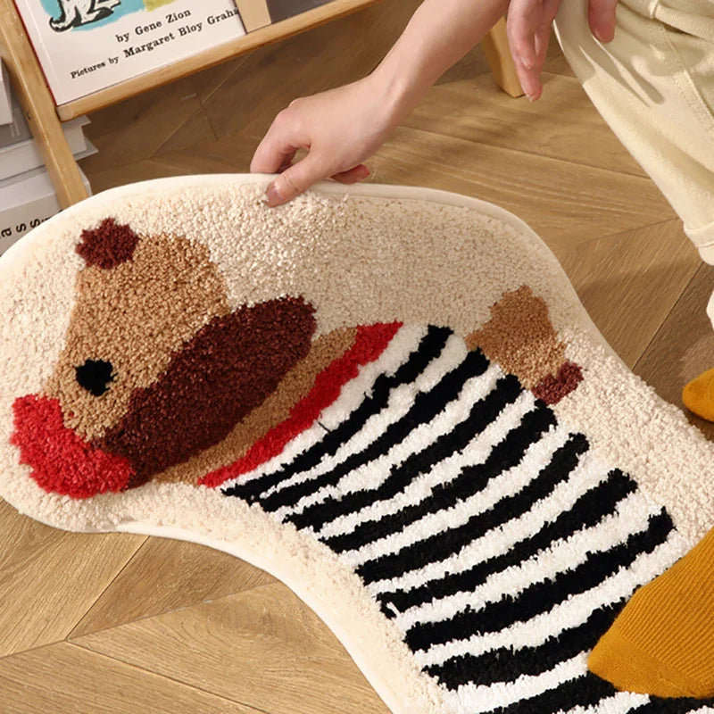 Long Tufting Dog Bedroom Mat Soft Cartoon Animal Carpet Bathroom Rug Living Area Floor Pad Doormat Aesthetic Home Room Decor