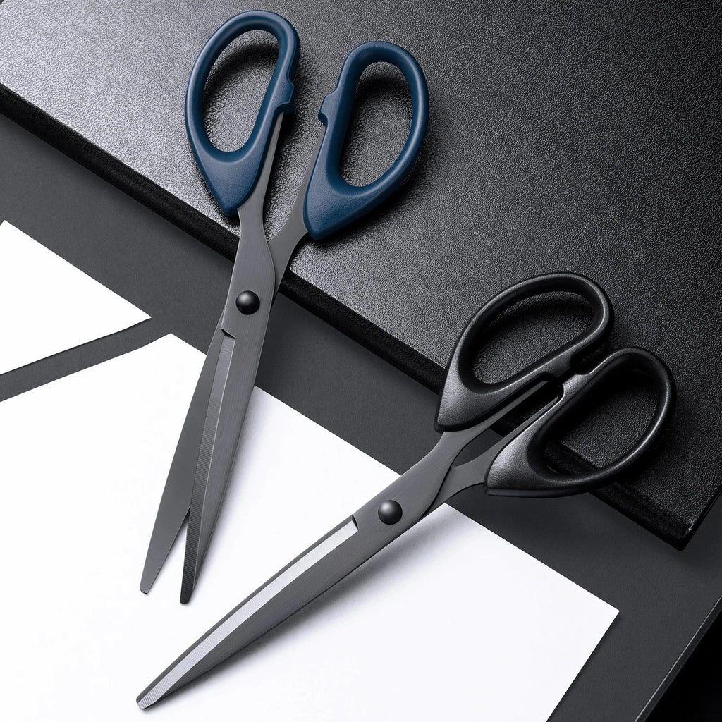 Professional Office Scissors 180mm Heavy Duty Scissors with Black Blade Sharp Stainless Steel Cutting Tool for Paper Craft