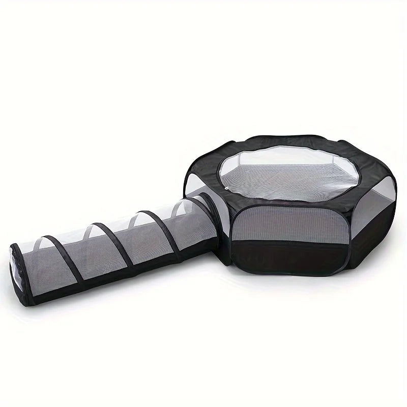 2-Piece Cat Tunnel & Play Mat Set - Foldable, Interactive Pet Toy ForCats And Dogs - Durable Polyester