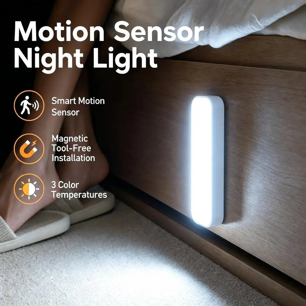 LED Motion Sensor Night Light USB Rechargeable Magnetic Under Cabinet Lighting Wireless Closet Lamp For Kitchen Wardrobe