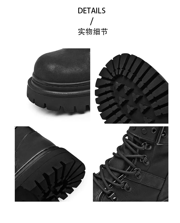Men's boots 2025 autumn retro British style black workwear boots casual short boots versatile thick soled motorcycle boots