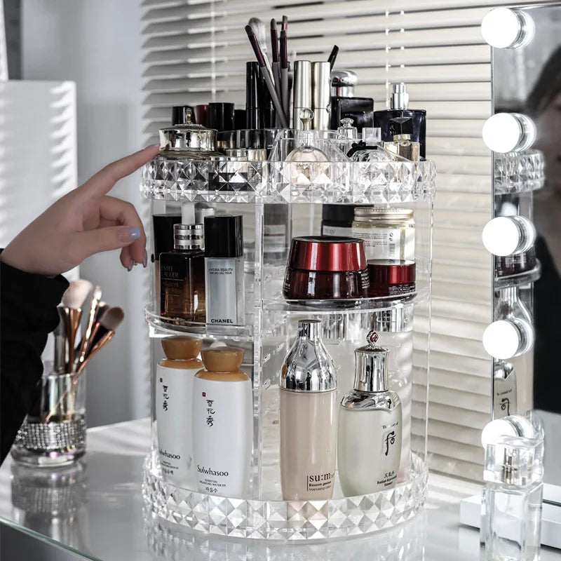 Rotating Makeup Organizer Adjustable Durable Spinning Cosmetics Perfume Skincare Product Sorting Shelf Bathroom Accessories