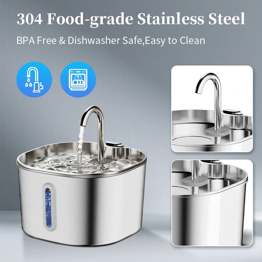 Large Capacity Cat Water Fountain Stainless Steel Automatic Pet Drinking Fountain for Indoor Cats Dogs Quiet Cat Water Dispener