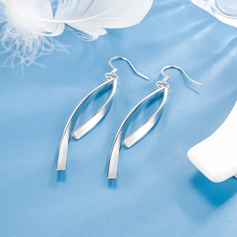 925 Sterling Silver Earrings New Women Elegant Temperament Sterling Anniversary Gift Fashion Jewelry Accessories Geometric Ears