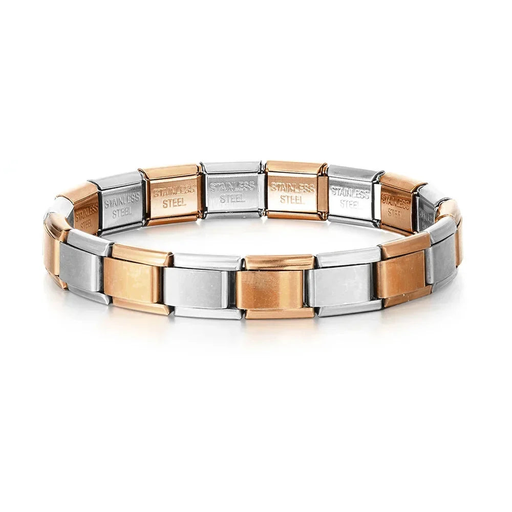 Italian Charm Link for Women Men 9mm Width Silver Gold Color Chain Stainless Steel Bracelet on Hand DIY Making Jewelry Wholesale