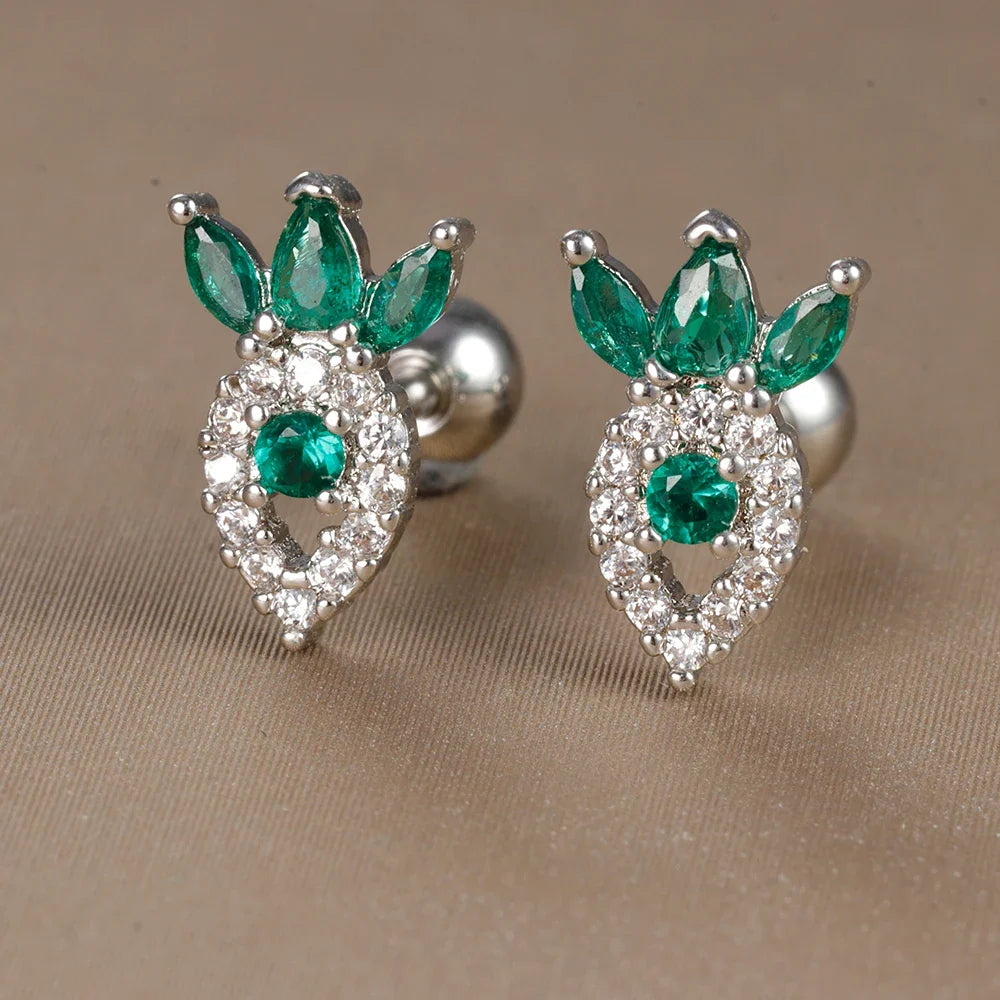 2PC Stainless Steel Little Stud Earring for Women Tiny Green Crystal Zirconia Cartilage Helix Tragus Piercing Earrings Jewelry