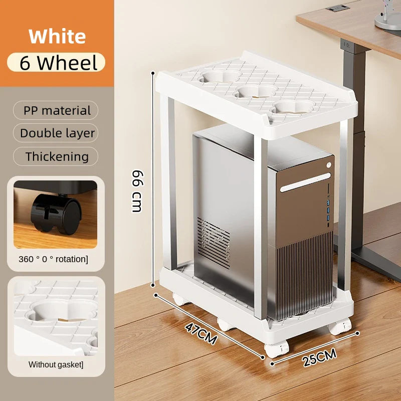 Double Layer PC Tower Stand, Mobile CPU Case Base with Universal Wheels, Heightening Storage Support Bracket for Computer Host