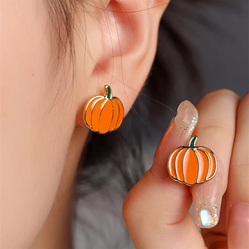 Huitan Newly Designed Pumpkin Stud Earrings Fancy Lady Ear Earrings Daily Wear Party Chic Accessories Fashion Jewelry for Women