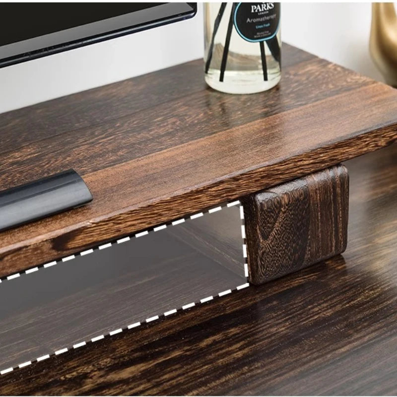 Solid Wood Monitor Stand Ergonomic Desktop Riser for Computer Screen Office Desk Organizer Natural Wooden Shelf & Laptop Stand