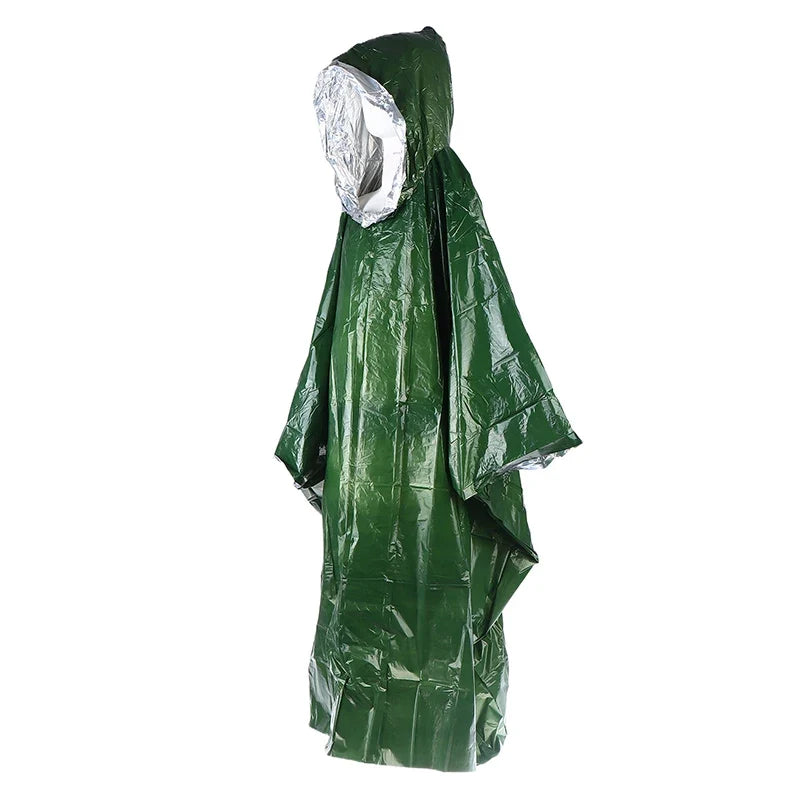 Waterproof Emergency Rain Poncho PE Thermal Blanket Raincoat Hooded Cover For Outdoor Camping Hiking Travel Motorcycle Rain Gear