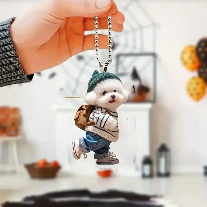 Creative Puppy Decorative Pendant Acrylic 2D Bag Key Ornaments Cute Back Schoolbag Dog Ornaments Cute Family Car Accessories.