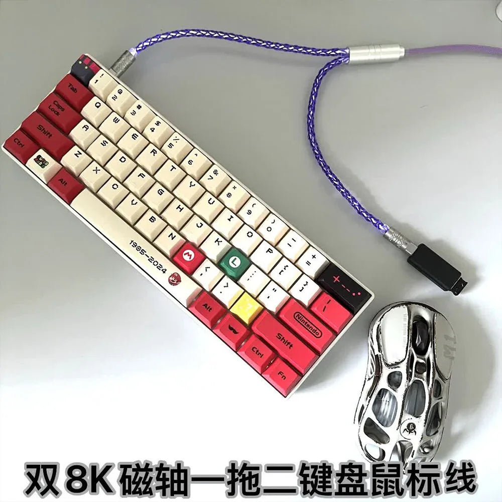 Dual 1 in 2 Type-C 8k Magnetic Control Lighting Supports Magnetic Axis Keyboard Cable Mechanical Keyboard Cable Usb to Type C