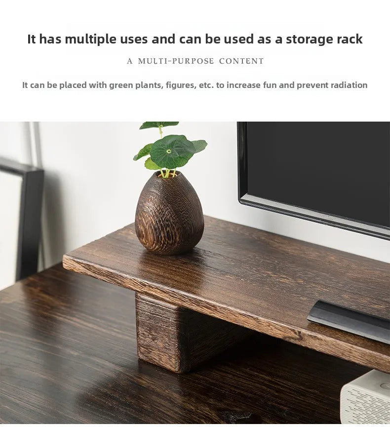 Solid Wood Monitor Stand Ergonomic Desktop Riser for Computer Screen Office Desk Organizer Natural Wooden Shelf & Laptop Stand