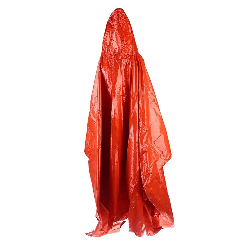 Waterproof Emergency Rain Poncho PE Thermal Blanket Raincoat Hooded Cover For Outdoor Camping Hiking Travel Motorcycle Rain Gear