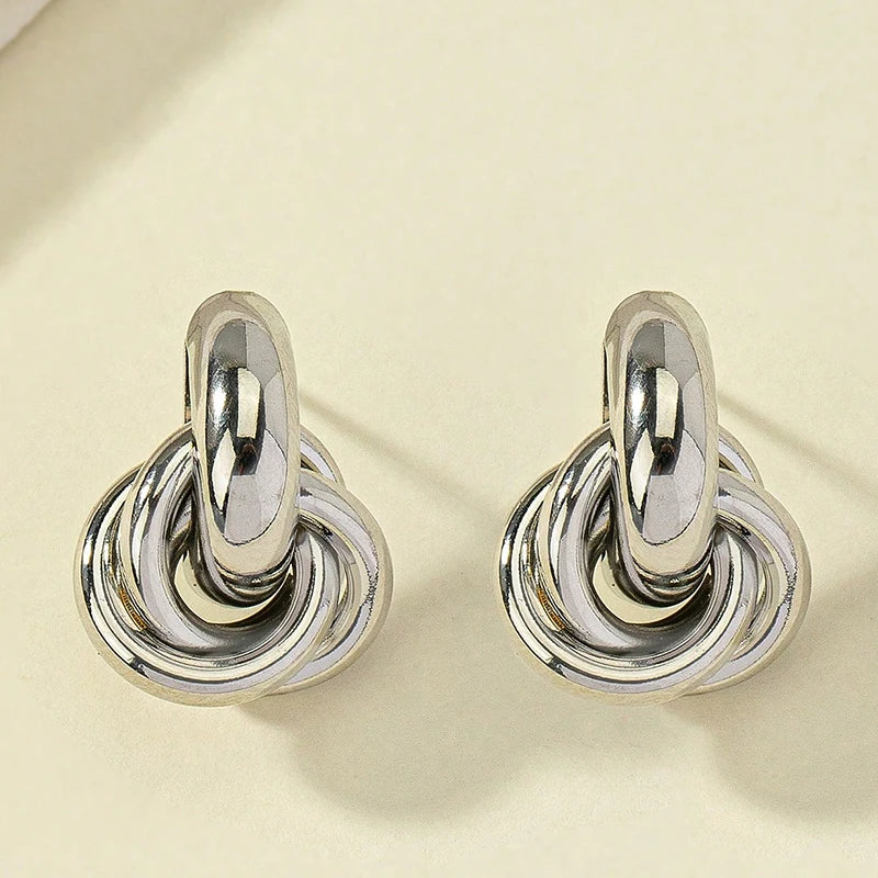 Obega Gold SIlver Color Knot Hoop Earring For Women Shiny Plating Trendy Earring Stud Cute Daily Wear Jewelry