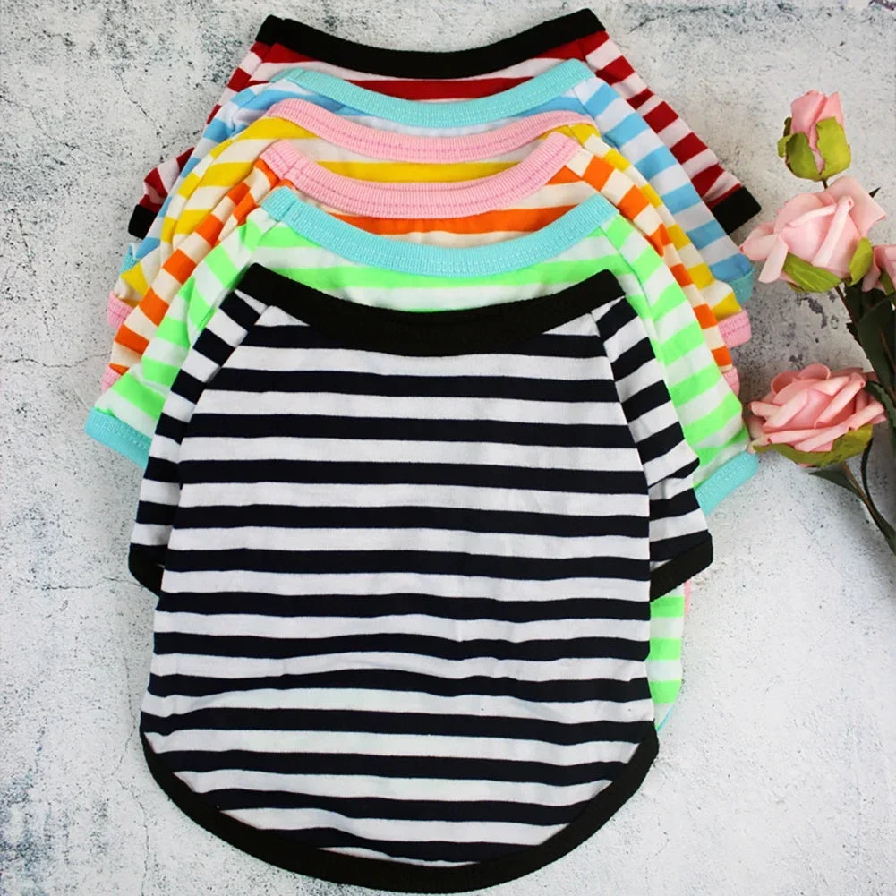 Stripe Spring Dog T-shirt Soft Small Medium Dog Puppy Clothing Shirt Vest Printed Pet Dog Puppy Vest T-shirt Dog Cloth