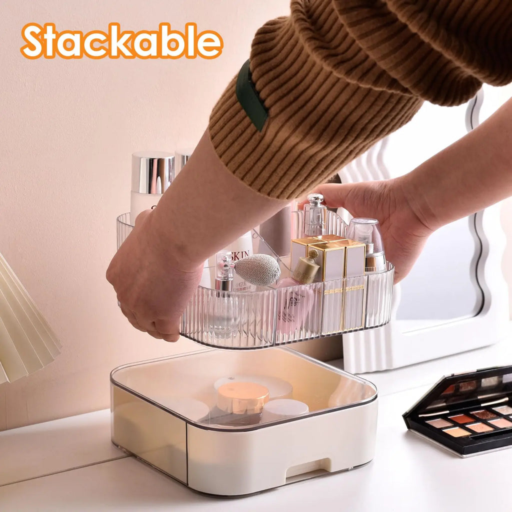 Makeup Organizer with Stackable Drawer Countertop Vanity Cosmetics Organizers for Skincare Perfumes Lotions Lipsticks
