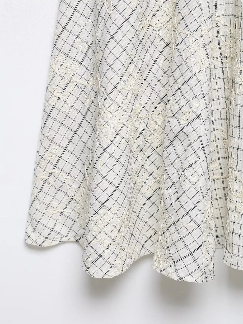 KONDALA Chic Embroidery Plaid Skirt Set Women Trendy 2026 Spring Summer Holidays Casual Set Puff Sleeve Shirts, A-Line Skirts