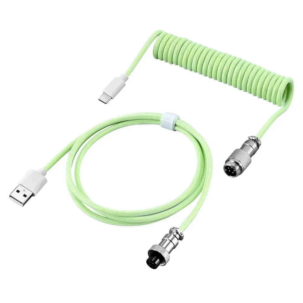 7 Colors USB Type C Mechanical Keyboard Coiled Cable USB Mechanical Keyboard Aviator Desktop PC Computer Aviation Connector Cord