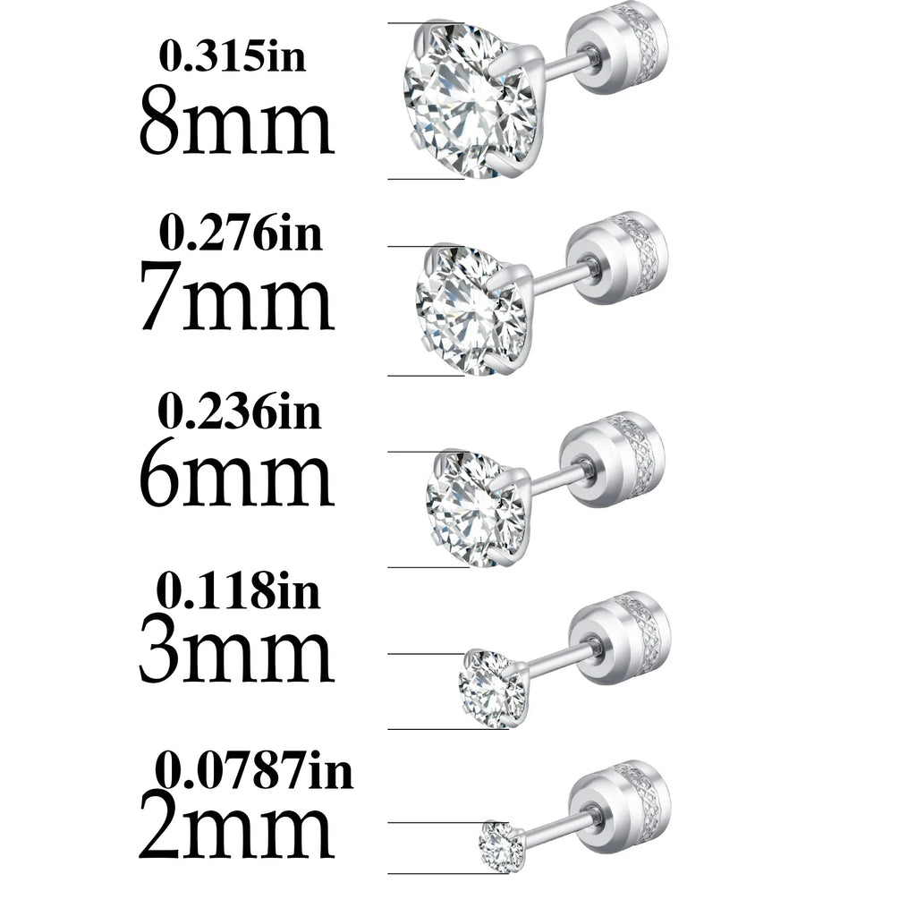 TOP 4 Color Titanium Steel Stud Earrings for Men Women CZ Zircon Screw Silver Black Rose Golden Earring Best Gift Jewelry