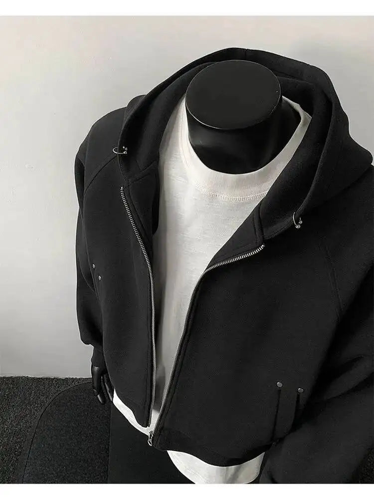 PFNW New Autumn Men's Sweatshirt 2025 Solid Color With Hat Long Sleeve Zipper Korea Fashion Male Tops 28W8776